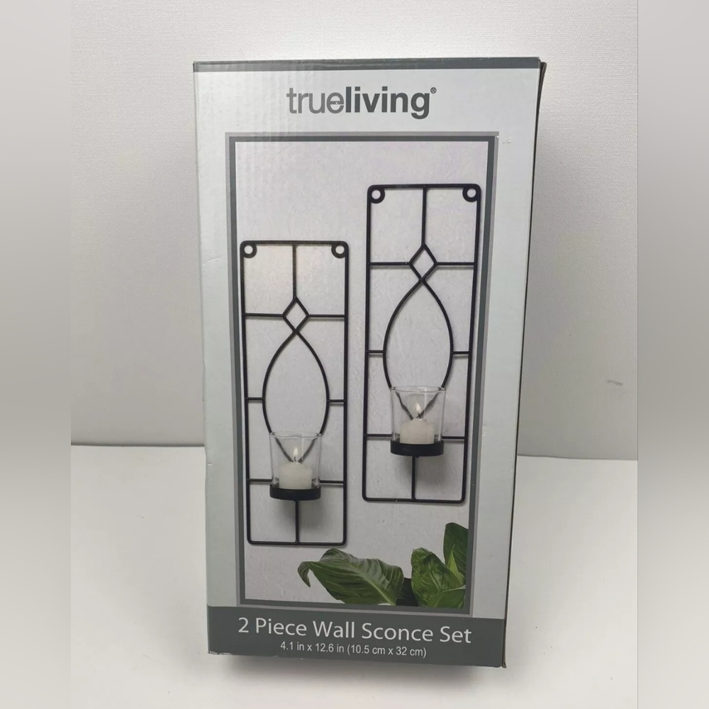 NEW True Living Wall Sconce Set 2 Piece w/2 Votives, Metal/Glass, 4.1" x 12.6"